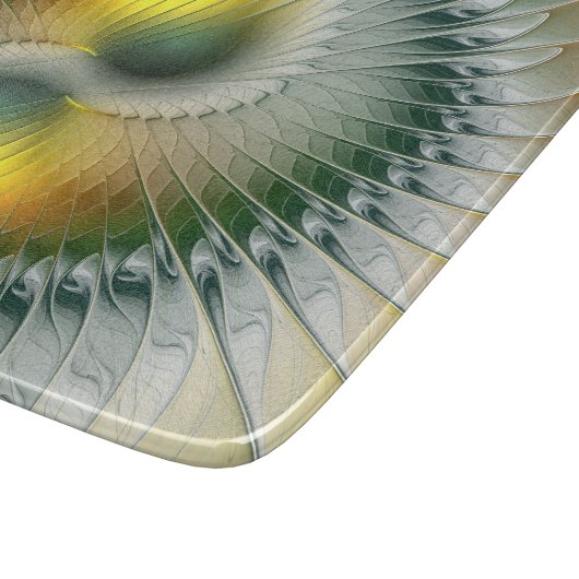 Yin Yang Green Yellow Abstraktes farbiges Fraktal Schneidebrett (Ecke)