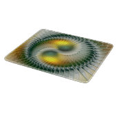 Yin Yang Green Yellow Abstraktes farbiges Fraktal Schneidebrett (Ecke)