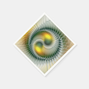 Yin Yang Green Yellow Abstraktes farbiges Fraktal Serviette