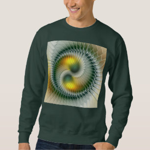 Yin Yang Green Yellow Abstraktes farbiges Fraktal Sweatshirt