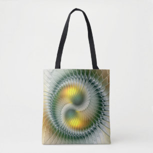 Yin Yang Green Yellow Abstraktes farbiges Fraktal Tasche
