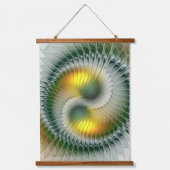 Yin Yang Green Yellow Abstraktes farbiges Fraktal Wandteppich Mit Holzrahmen (Vorderseite)