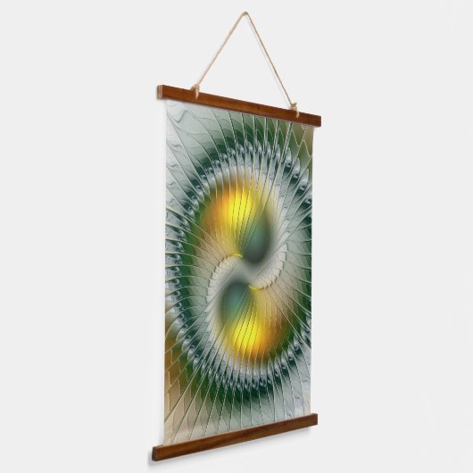 Yin Yang Green Yellow Abstraktes farbiges Fraktal Wandteppich Mit Holzrahmen (Gewinkelt)