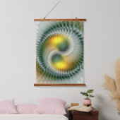 Yin Yang Green Yellow Abstraktes farbiges Fraktal Wandteppich Mit Holzrahmen (Schlafzimmer)