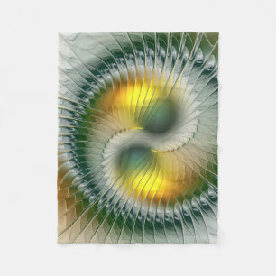 Yin Yang Grün Gelb Abstrakt Farbige Fraktale Fleecedecke