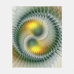 Yin Yang Grün Gelb Abstrakt Farbige Fraktale Fleecedecke