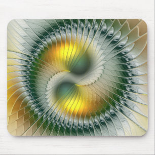 Yin Yang Grün Gelb Abstrakt Farbige Fraktale Mousepad