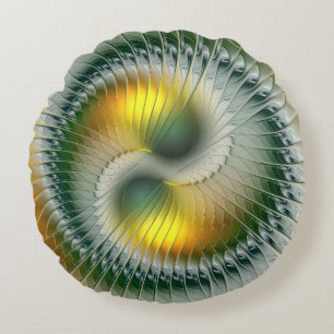 Yin Yang Grün Gelb Abstrakt Farbige Fraktale Rundes Kissen