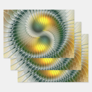 Yin Yang Grün Gelb Abstrakte Farbige Fraktale Geschenkpapier Set
