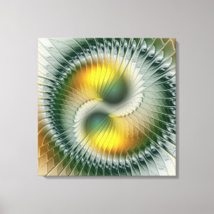 Yin Yang Grün Gelbe Abstrakte Farbige Fraktale Leinwanddruck