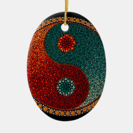 Yin Yang handgemalte Mandala Keramikornament (Vorne)