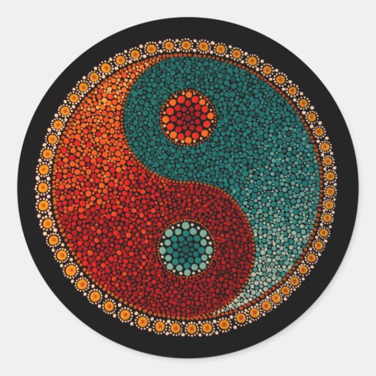 Yin Yang handgemalte Mandala Runder Aufkleber (Vorderseite)