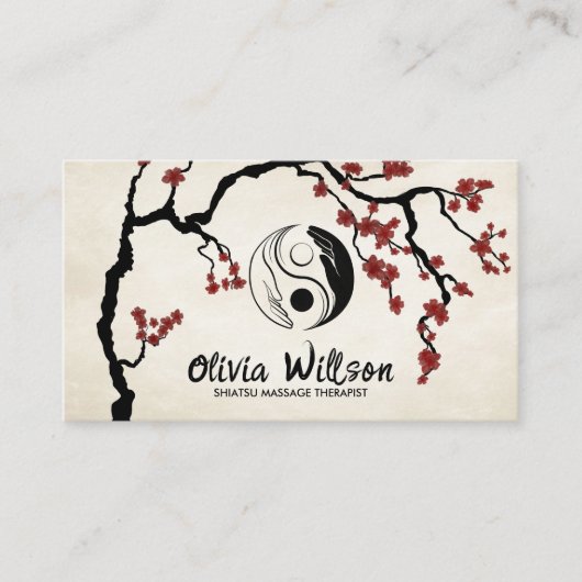 Yin Yang Hands Sakura Tree Visitenkarte (Vorderseite)