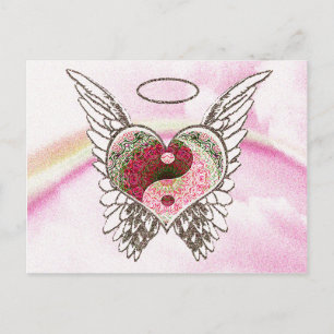 Yin Yang Heart Angel Wings Watercolor Postkarte