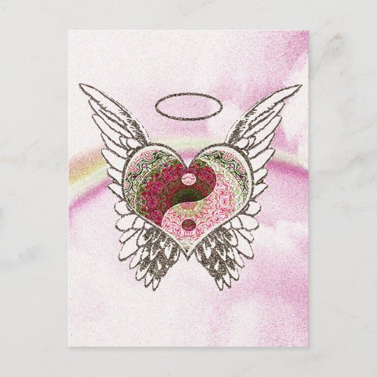 Yin Yang Heart Angel Wings Watercolor Postkarte (Vorderseite)