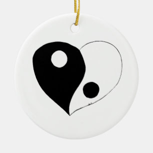 Yin Yang Heart (B/W) Keramik Ornament