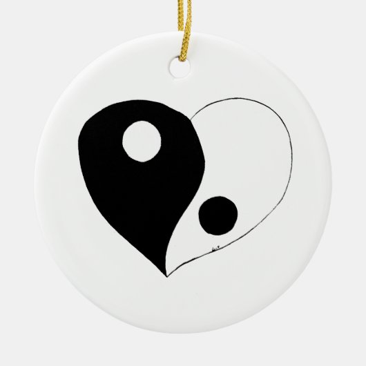 Yin Yang Heart (B/W) Keramik Ornament (Vorne)