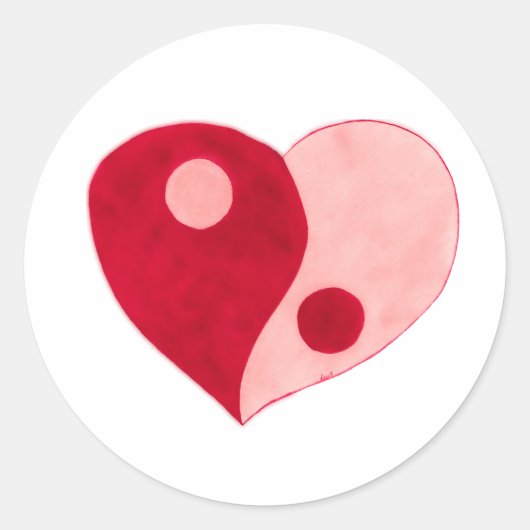 Yin Yang Heart (Rot/Rosa) Runder Aufkleber (Vorderseite)