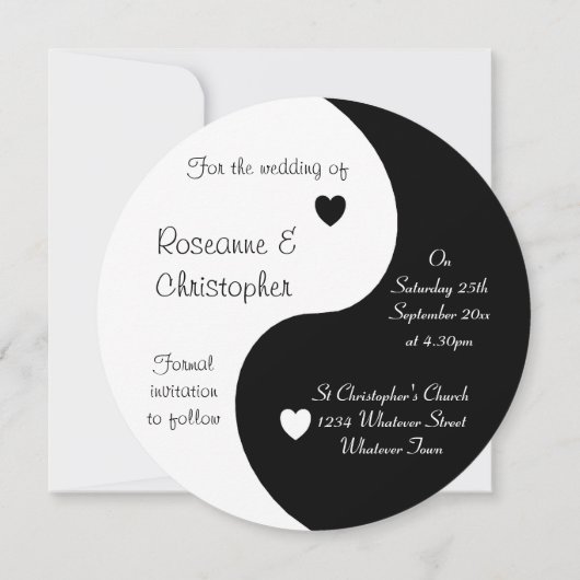 Yin Yang Heart Save the Date Wedding (Rückseite)