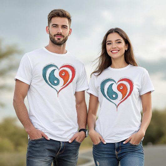 Yin Yang Heart Symbol - Einzigartiges künstlerisch T-Shirt