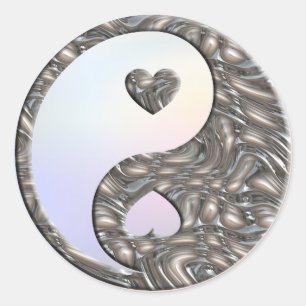 Yin & Yang / Hearts SILVER Farblicht Runder Aufkleber