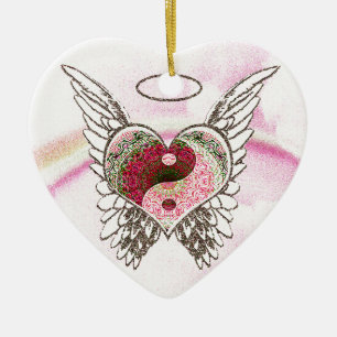 Yin Yang Herz-Engel Wings Aquarell Keramikornament