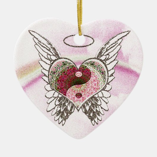 Yin Yang Herz-Engel Wings Aquarell Keramikornament (Vorne)