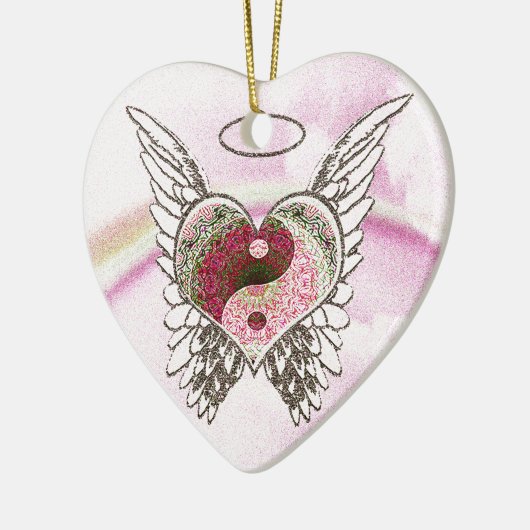 Yin Yang Herz-Engel Wings Aquarell Keramikornament (Links)