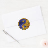 Yin & Yang / Herz Gold | Blaue Wellen Runder Aufkleber (Umschlag)