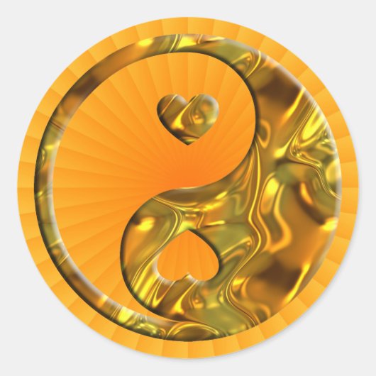 Yin & Yang / Herz Gold Runder Aufkleber (Vorderseite)
