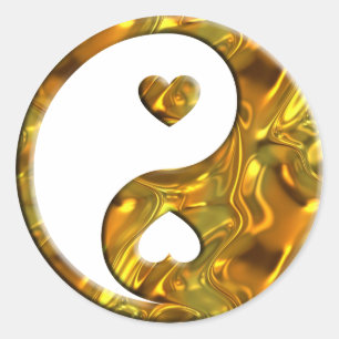 Yin & Yang / Herz Gold Runder Aufkleber