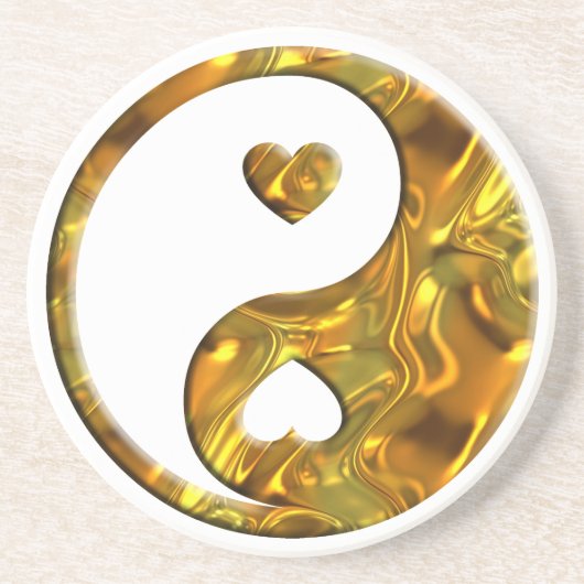Yin & Yang / Herz Gold Sandstein Untersetzer (Vorne)