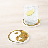 Yin & Yang / Herz Gold Sandstein Untersetzer (Seite)
