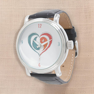 Yin Yang Herz Kunstleder Armbanduhr
