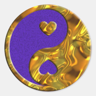 Yin & Yang / Herzen Gold violetter Sprenkel Runder Aufkleber