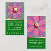 Yin Yang Hippie Pink Green Yoga Business Card Visitenkarte (Vorne/Hinten)