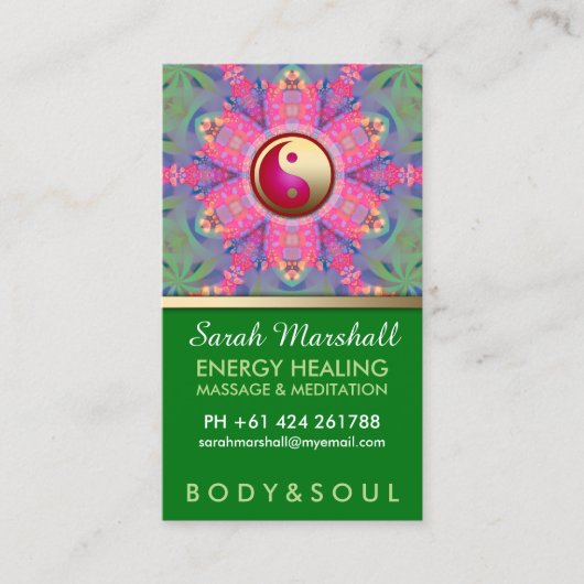 Yin Yang Hippie Pink Green Yoga Business Card Visitenkarte (Vorderseite)