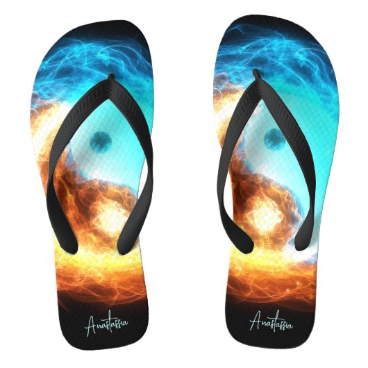 Yin Yang Ice and Fire heiliges Symbol mit Ihrem Na Badesandalen (Fußbett)