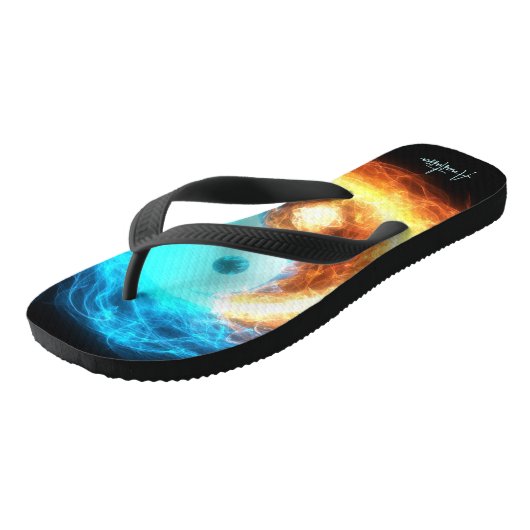 Yin Yang Ice and Fire heiliges Symbol mit Ihrem Na Badesandalen (Schrägansicht)