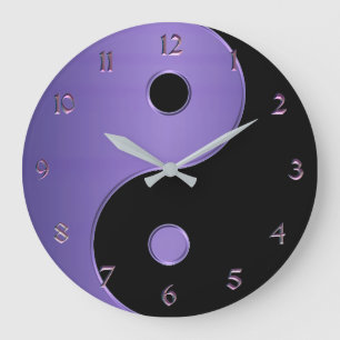 Yin Yang im Lavendel lila und schwarz Große Wanduhr