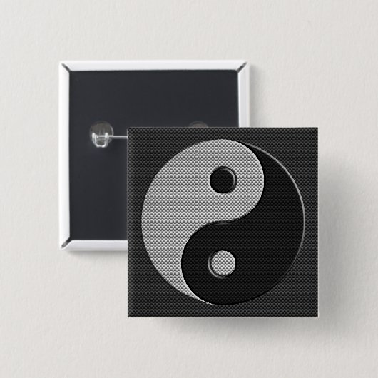 Yin Yang in Carbon Fibre Print Style Button (Vorne & Hinten)