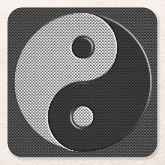 Yin Yang in Carbon Fibre Print Style Rechteckiger Pappuntersetzer (Vorderseite)