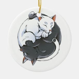 Yin Yang Katzen – Friedliches Zen Katzen Kunst Des Keramik Ornament