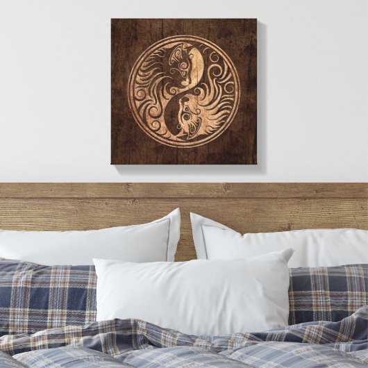 Yin Yang Katzen mit holzkörniger Wirkung Leinwanddruck (Insitu (Schlafzimmer))