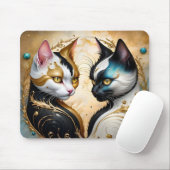 Yin-Yang Katzen mit magischen kosmischen Elementen Mousepad (Mit Mouse)