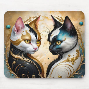 Yin-Yang-Katzen mit magischen kosmischen Elementen Mousepad