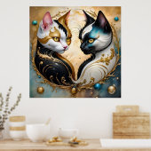 Yin-Yang Katzen mit magischen kosmischen Elementen Poster (Küche)