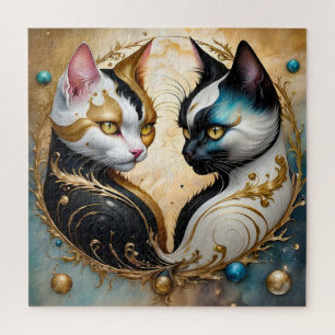 Yin-Yang-Katzen mit magischen kosmischen Elementen Puzzle
