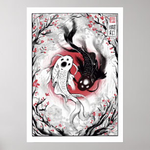 Yin yang koi befischt japanisches Plakat