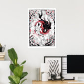 Yin yang koi befischt japanisches Plakat (Heimbüro)